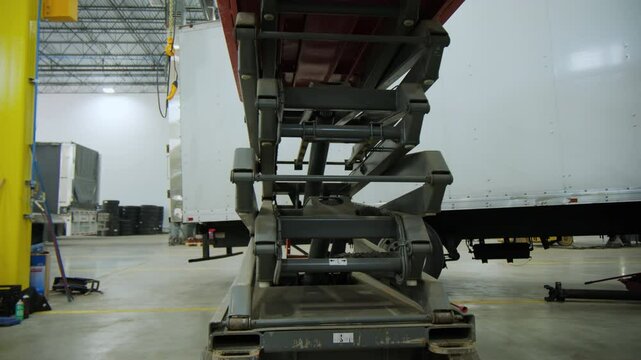 A scissor lift aerial work platform is folding down .