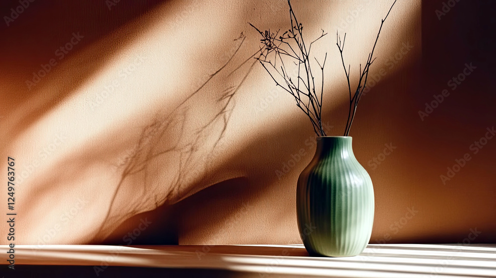 Poster ceramic vase in lime cream color creates serene minimalism with soft shadows and elegance