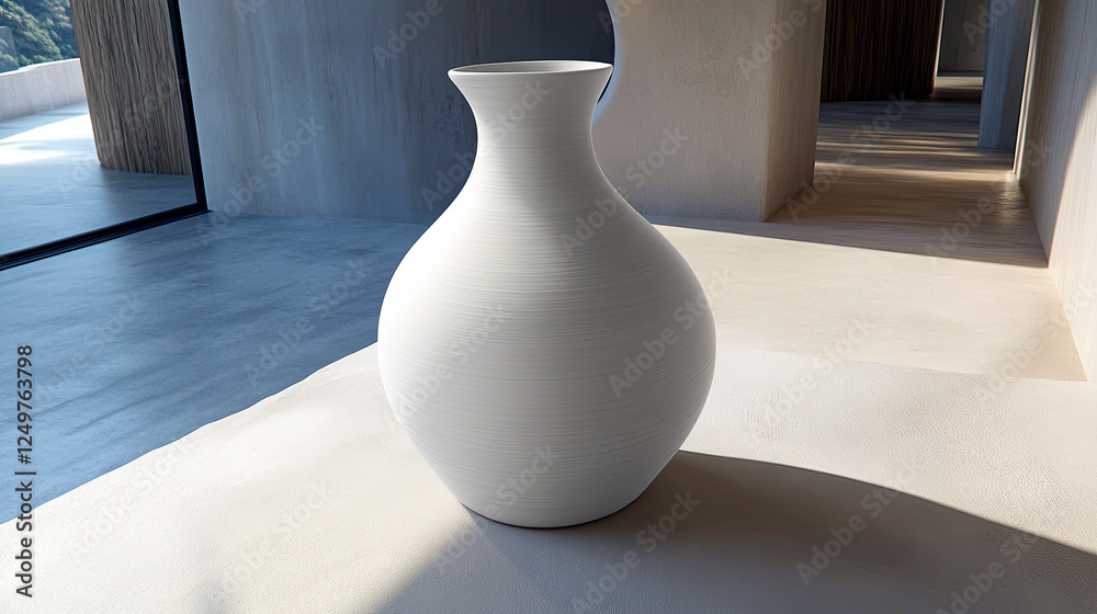 Poster elegant ceramic vase in lime cream color enhances minimalist decor with soft shadows and simplicity