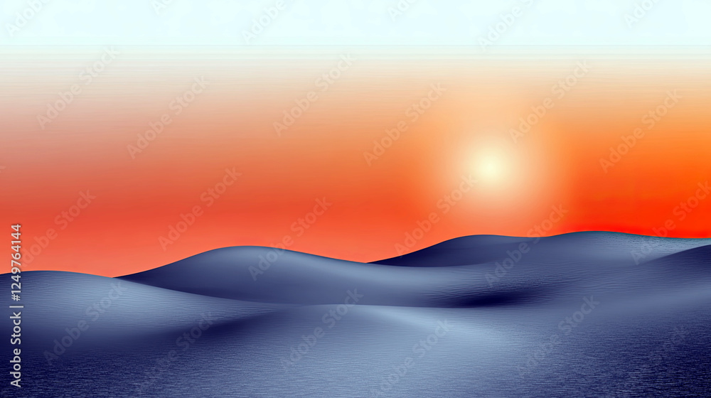 Poster Sunset Bathes Rolling Hills in Soft Gradients, Creating Tranquility in a Minimalist Landscape