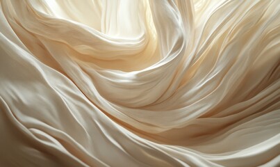 Obraz premium Richly textured silk fabric in shimmering ivory tones, intricate folds and natural light creating luxurious and elegant visual depth, perfect for refined themes