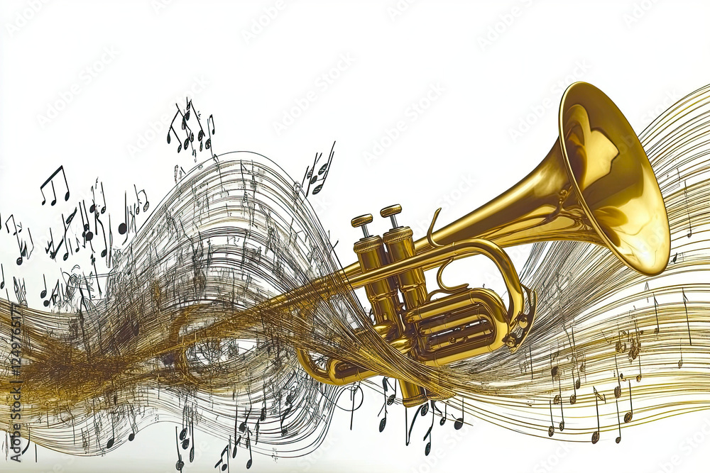 Poster Flowing Melodies From a Golden Trumpet Create a Dynamic Rhythm in a Minimalistic Setting