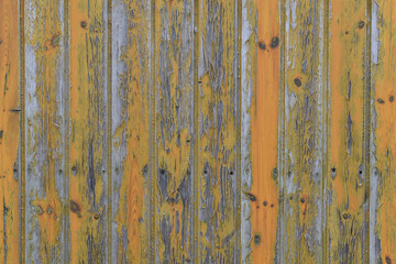 Wooden gate with peeling paint, weather influence