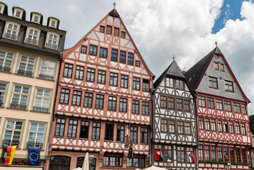 Fototapeta premium Historic Römerberg market square in Frankfurt am Main. Frankfurt am Main, Hessen, Germany.