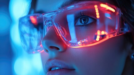Close-Up of a Person Wearing Smart Glasses with a Digital Display