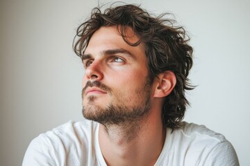 Fototapeta premium Man looking to the side, isolated on a white background.