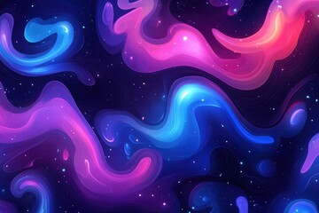 Abstract cosmic art featuring swirling pink, blue, and purple nebula patterns against a starry night sky, creating a sense of wonder and mystery