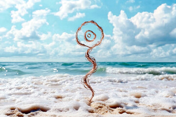 Spiraling Wave Dances in Harmony With the Soft Pastel Background of a Tranquil Ocean