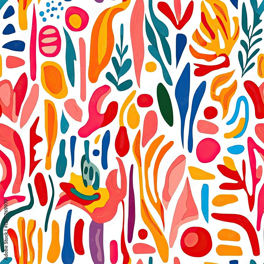 Poster colorful abstract design with thick lines and playful shapes on a bright white background