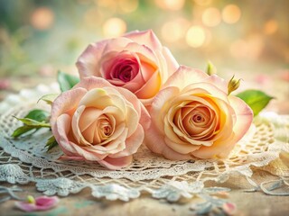 Obraz premium Long exposure art: delicate watercolor roses and lace, a dreamy still life.