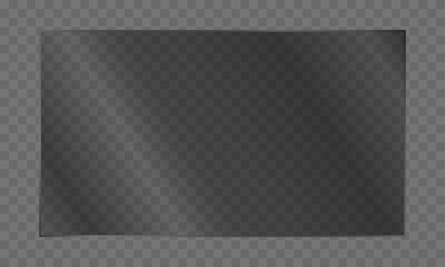 Polished acrylic panel. Transparent plastic sheet with realistic reflections and glare. Ideal for showcasing products or artwork. Vector illustration.
