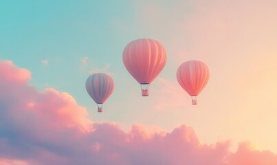 Obraz premium Whimsical air balloons floating in a gradient sky of pastel pinks and blues, creating a dreamy sense of adventure.