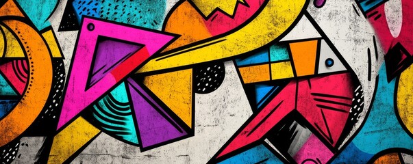 Fototapeta premium Vibrant geometric urban wall art; abstract background