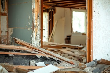Broken interior of a house undergoing renovation work