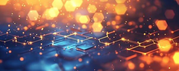 Network glowing hexagons, digital backdrop