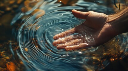 Lightly touch the flowing water