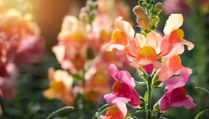 Snapdragon Antirrhinum majus flowers in the garden closeup