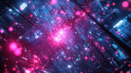 Futuristic city street night vibrant glow bokeh