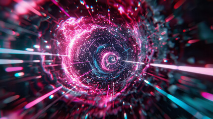 Obraz premium Into the Vortex: Abstract 3D rendering of a mesmerizing cosmic swirl, emanating ethereal pink and blue energy, captivating viewers with its vibrant luminosity and depth.