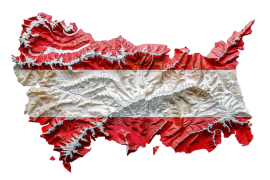 Austria map with national flag