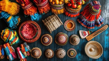 Fototapeta premium Vibrant Peruvian Handicrafts: A Colorful Display of Traditional Art and Culture