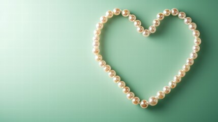 Obraz premium Heartshaped pearl necklace on soft pastel green background