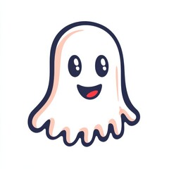 Funny ghost illustration in flat line art style for Halloween concept, PNG white background.