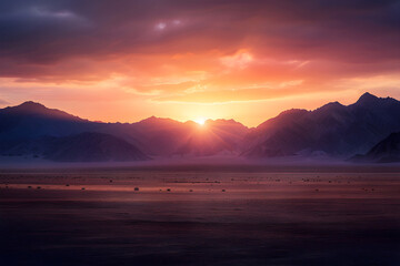 Fototapeta premium Majestic Sunset Over Rugged Mountains and Expansive Desert Landscape
