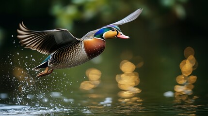 Obraz premium Flying Mandarin Ducks