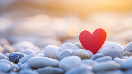 Fototapeta premium Red heart on white stones a symbol of tranquility and hope