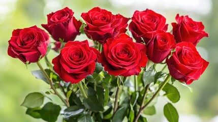 Close-up of a bouquet of red roses with soft-focus bokeh lights in the background.