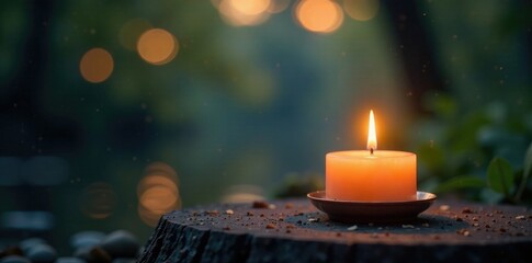 Softly glowing candlelight on a peaceful landscape, tranquil, candle