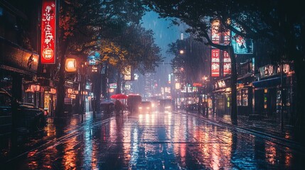 Rainy night scene urban street photography cityscape atmospheric perspective
