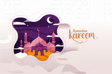 Islamic greeting card design for Ramadan Kareem.
