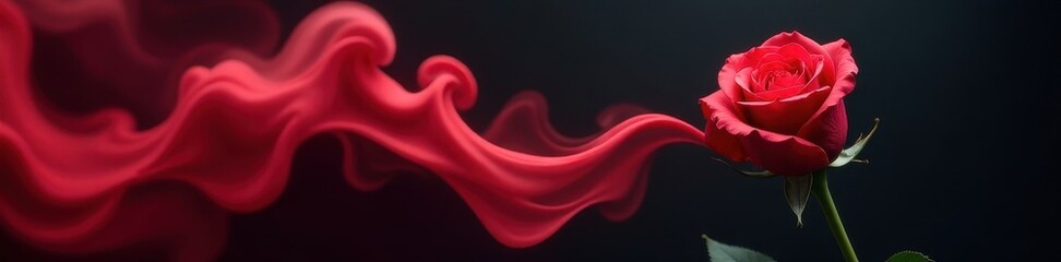 Obraz premium red smoke swirling around a single rose on a dark background, rose, smoke, fog