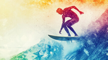 Naklejka premium Surfer Riding Ocean Wave Abstract Polygonal Style