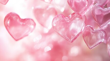 Obraz premium Floating translucent hearts in various shades of pink on a soft backdrop.
