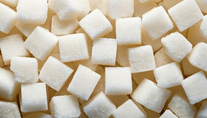 White sugar cubes piled together creating a textured background for culinary use