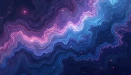 Obraz premium Abstract cosmic background design with dark blue, purple swirling patterns resembling nebulae, galaxy. Stylish, modern aesthetic. Dynamic fluid texture, white spots create dreamy, mystical vibe.