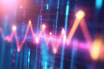 Futuristic stock market chart with glowing arrows and financial data, symbolizing growth, investment, and digital economy trends