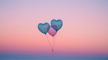 Fototapeta premium Heart-shaped balloons floating against a soft pink gradient background.