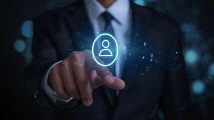 businessman pressing virtual button
