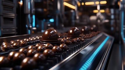 High-tech chocolate production using AI-controlled tempering machines.