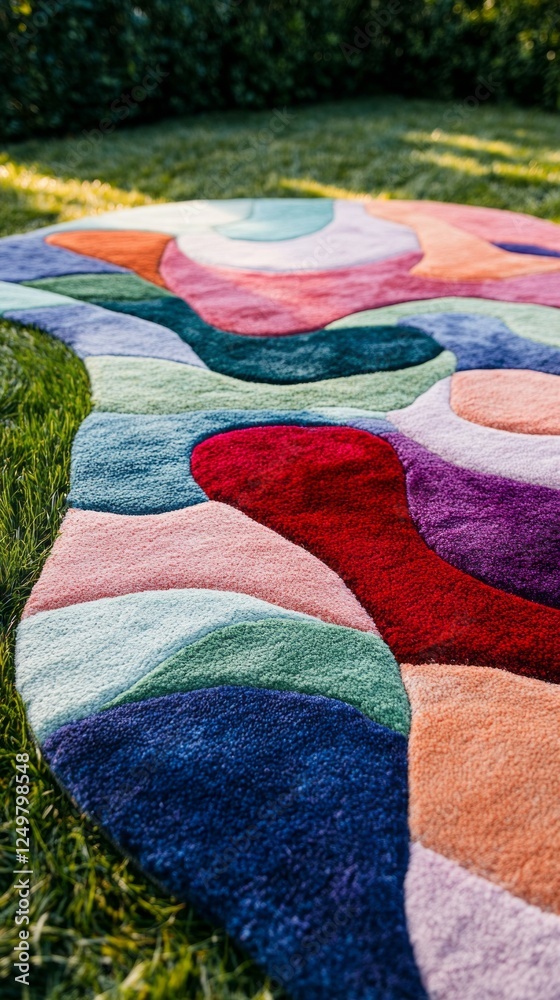 Poster a stunning close-up reveals an abstract wool rug displaying vibrant colors and intricate patterns
