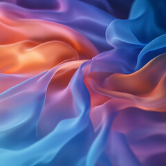 Obraz premium Colorful flowing silk fabric exhibits smooth gradients of hues resembling a sunset sky