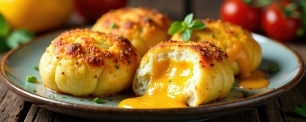 Rich and creamy papas rellenas filled with cheese, appetizing, papas rellenas