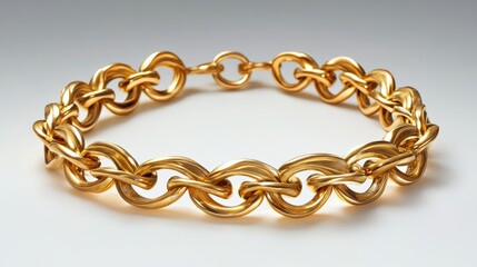 Fototapeta premium Luxury gold chain bracelet with an intricate interlocking design, softly illuminated.