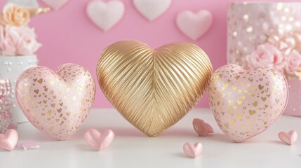 Fototapeta premium A luxurious Valentine's theme with metallic gold accents and soft pink hues.