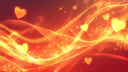 A modern Valentine's banner with abstract hearts and glowing light effects.
