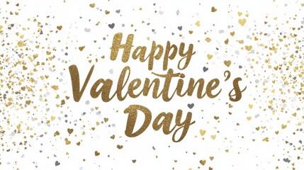 Fototapeta premium A shimmering golden confetti background with a stylish Happy Valentine's Day message.
